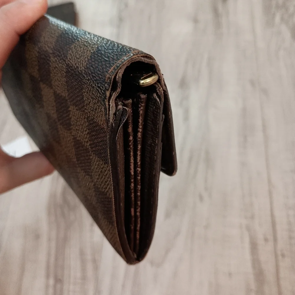 Authentic Louis Vuitton Damier Ebene Coated Canvas Leather Sarah Long Wallet